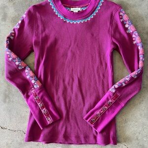 Embroidered Magenta Long Sleeve Top